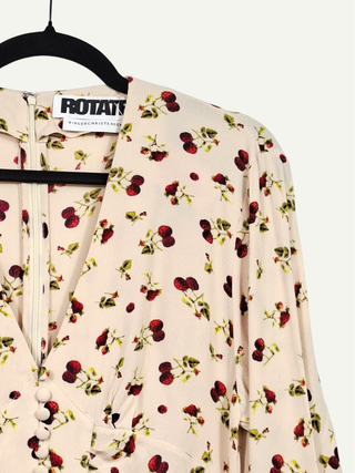 Long Beige Dress, Cherry Pattern
